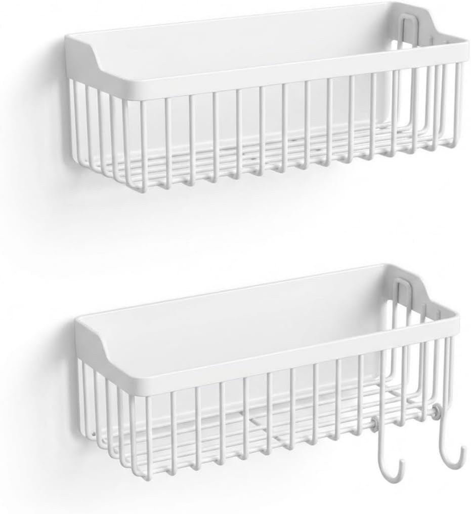 Delmeden Yapışkanlı Plastik Banyo Rafı – Askılı Duş Organizeri, Su Tahliyeli Şampuanlık 2’li Set – 25 cm