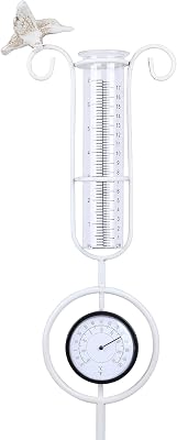 MUMTOP Rain Gauge Outdoor, 36 Inch Metal Bird Garden Stake with Thermometer for Lawn, Yard and GardenWhite