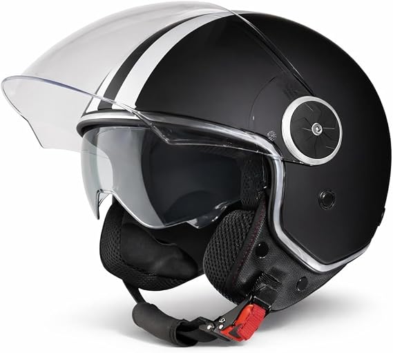 VINZ Arenas Jet Helmet with Double Visor Scooter Helmet with Stripes and Sun Visor Sizes XS-XXL ECE 22.06 Certified Motorcycle Helmet with Visor Many Colours Available