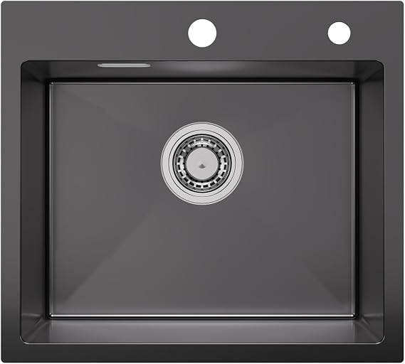 Kitchen Sink Black 50 x 45 cm Anthracite Stainless Steel Sink Modern Built-in Sink Rectangular Kitchen Sink with Tap Hole Sink for Base Cabinets from 50 cm Kitchen Sink Stainless Steel Rectangular kitchen sink with tap hole sink for base cabinets from 50 cm stainless steel sink