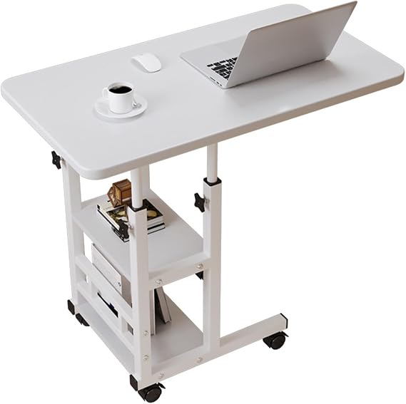 Adjustable C Table, Height Adjustable, Wheels, Living Room | Sturdy metal frame, storage shelves, mobile design for bedside, sofa, bedroom and office use