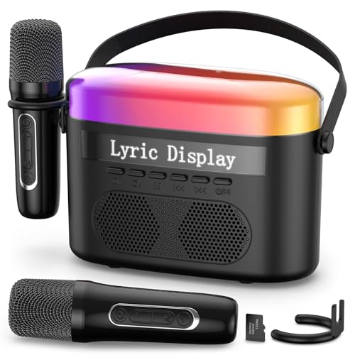 Karaoke Machine for Kids & Adults with Lyrics Display Screen Portable Bluetooth 5.3 Karaoke Speaker with High Power Dual Speakers with Timer White Noise & Night Light Home & Outdoor Party Black