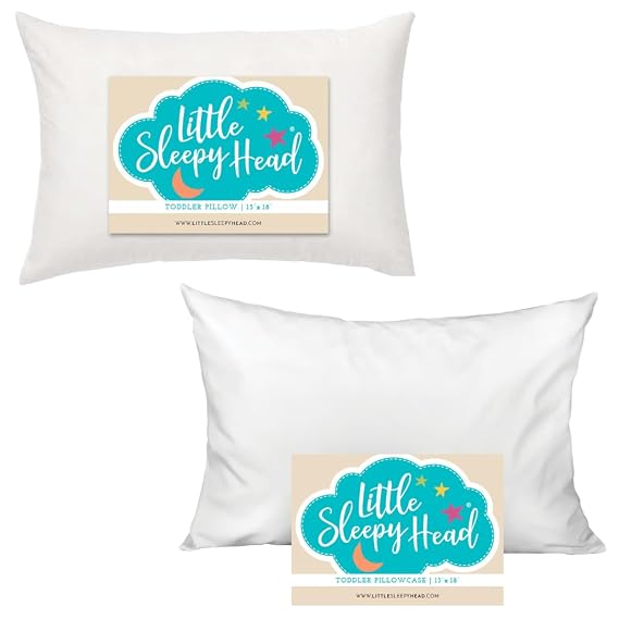 Little Sleepy Head Toddler Pillow (White) and Toddler Pillowcase (1-Pack) Bundle