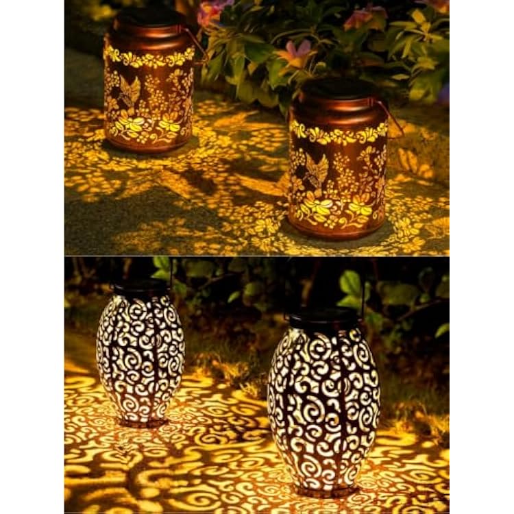 OxyLED 4 Pack Solar Lantern Outdoor IP44 Waterproof, LED Solar Garden Light with Handle for Table Pathway Walkway, Gifts for Mom