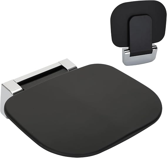 Foldable Shower Seat Wall Mounted 400lb Shower Bench, Small Shower Spaces, 17" Secure Fold Down Design (Black)