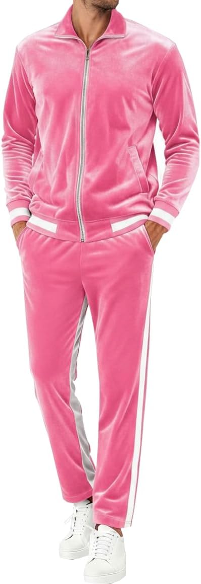 RPOVIG Velour Tracksuit Sweatsuit Velvet:Men's Jogging track suit 2 Pieces Set Zip Up Sweatshirts Jacket Pants With Pockets