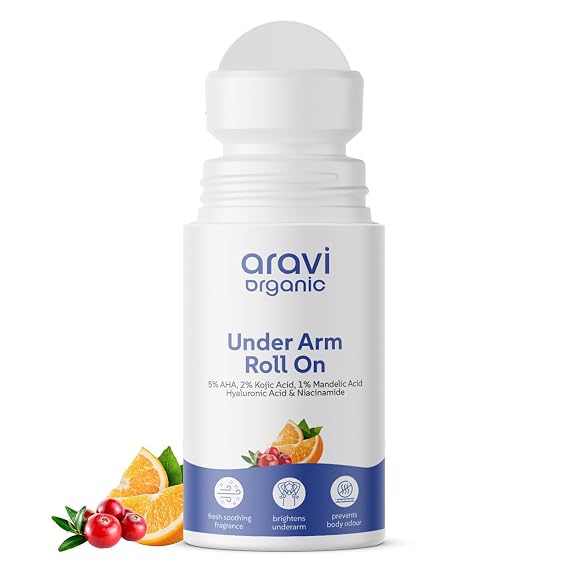 Ara.vii Org,anic Cooling Underarm Roll-On | 5% AHA, 2% Kojic Acid & 1% Mandelic Acid | Controls Odour & Sweat | Reduces Pigmentation & Exfoliates | Alcohol-Free & Aluminium-Free | 50ml