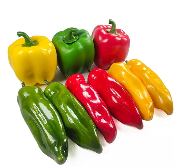 9 Pcs Artificial Bell Pepper Fake Chili Pepper Lifelike Fake Vegetable Colorful Pepper for Home Kitchen Decoration Props Artificial Mixed Pepper Set