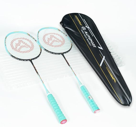 Flame Raging Fire Original Design 4U G5 Graphite Badminton Rackets Sets of 2, Full Carbon Fiber Racquets with 1 Leather Bag, 2 Tied Grips Tapes, Padel Raket for Sports Training