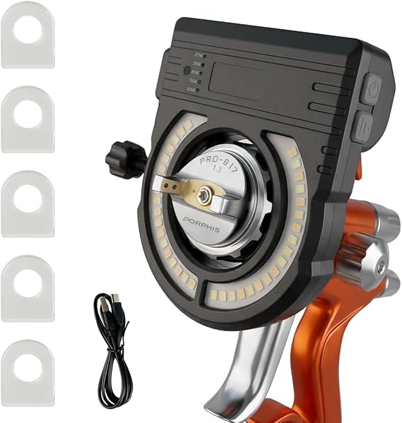 Paint Gun Light, Adjustable LED Spray Gun Lighting System for Auto Body Refinishing, Solvent-Resistant Professional Painting Attachment, Rechargeable Tool to Detect Paint Defects