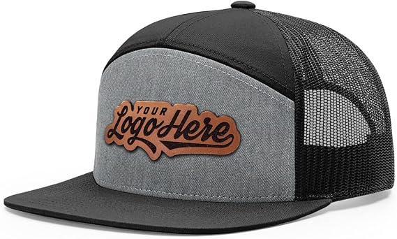 Custom Leather Patch Hat Flat Bill 7 Panel Trucker Laser Engraved