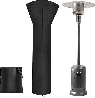 PureFit Waterproof Patio Heater Covers with Zipper, Heavy Duty Garden Windproof Heater Protector with Storage Bag, UV-Resistant Windproof Standing Heater Covers, Black, 89H x 33D x 19