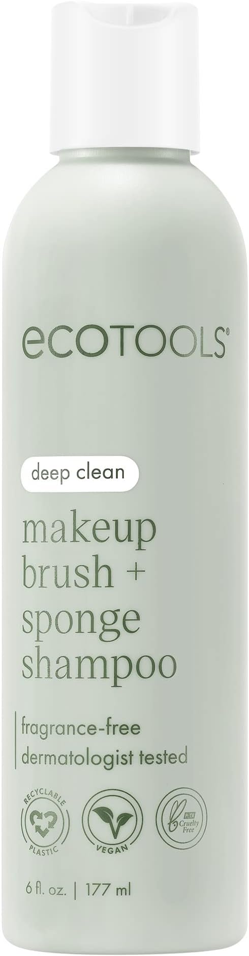 EcoTools Makeup Brush and Sponge Shampoo, Removes Makeup, Dirt, Impurities From Makeup Brushes & Makeup Blending Sponges, Fragrance-Free, Vegan, Cruelty-Free, 6 fl.oz./ 177 ml, 1 Count