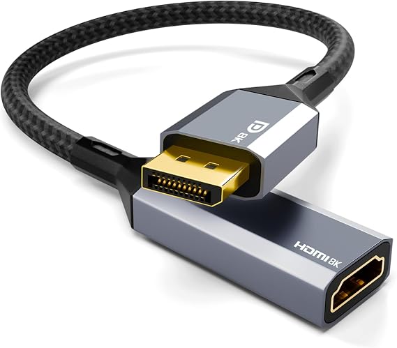 Active DisplayPort to HDMI Adapter | 8K@60Hz 4K@120Hz DP 1.4 to HDMI 2.1 Converter, Unidirectional for Gaming PC, Laptop, GPU to Monitor, TV, Projector