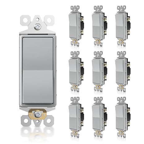 TOPELER Gray 3-Way Decorator Light Switch, Decorative Paddle Rocker Switch Replacement, 15A 120/277V Electric Switch, Self-Grounding, Residential/Commercial Grade, 10 Pack