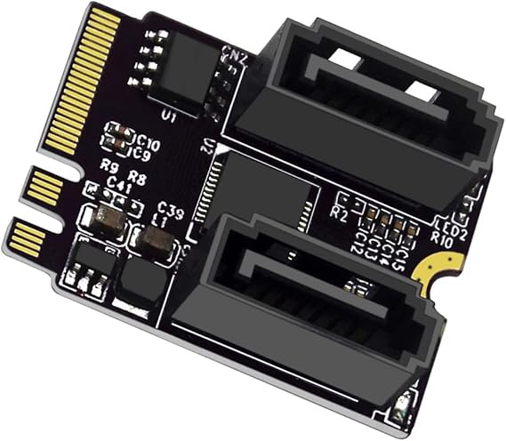 Cablecc NGFF Key A+E PCI Express to SATA 3.0 6Gbps Dual Ports Adapter Converter Hard Drive Extension Card JMB582 2230