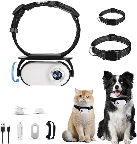 Cat Collar Camera, 1080p Pet Collar Camera, 170 Wide Angle Dog CollarCamera, Mini Ipx7 Waterproof CatsCamera, JPEG Photo and Avi Video Formats, CatCam Pro for Cats Dogs Outdoor (White)