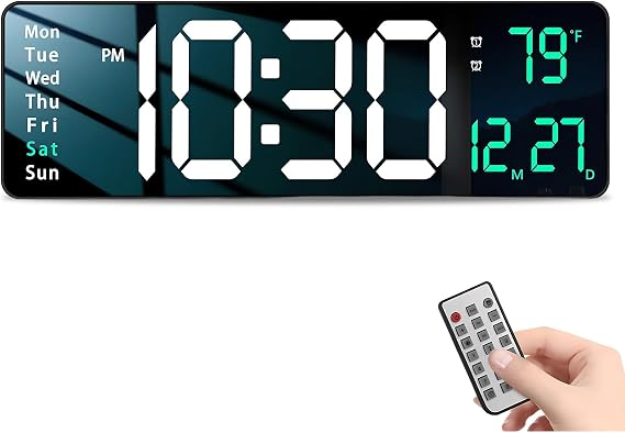 Large Digital Wall Clock with Remote Control, 16" Large Digital Clock Wall with Temperature, Date, Auto Brightness Dimmer, 24/12-hour Wall Clock for Bedroom, Living Room, Office, Gym, Game Room