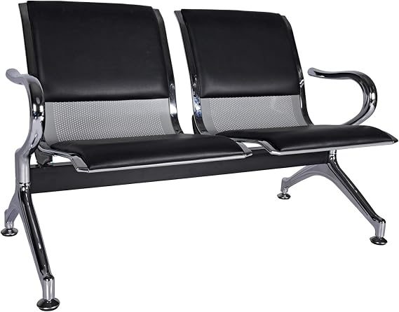 Kinfant Waiting Room Chair Bench - Guest Reception Chairs for Airport Hospital Bank Salon Barber Hall Room Conference (2-seat, Black-Mesh+PU)