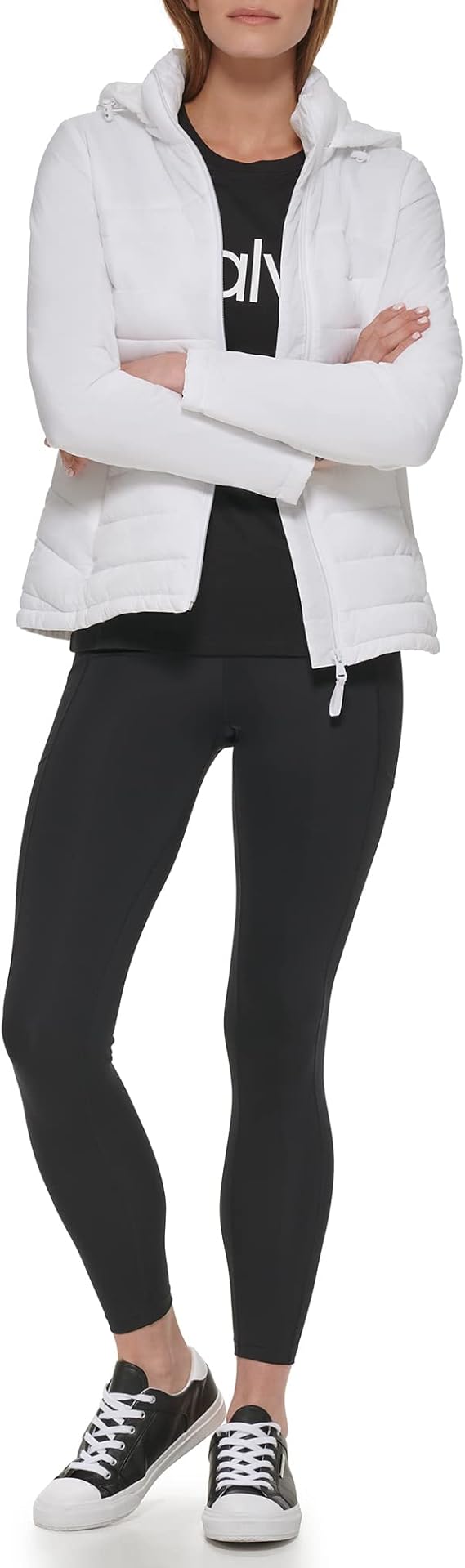 Calvin Klein Women's Lightweight Scuba Side Panel Adjustable Hood Zip Pocket Puffer