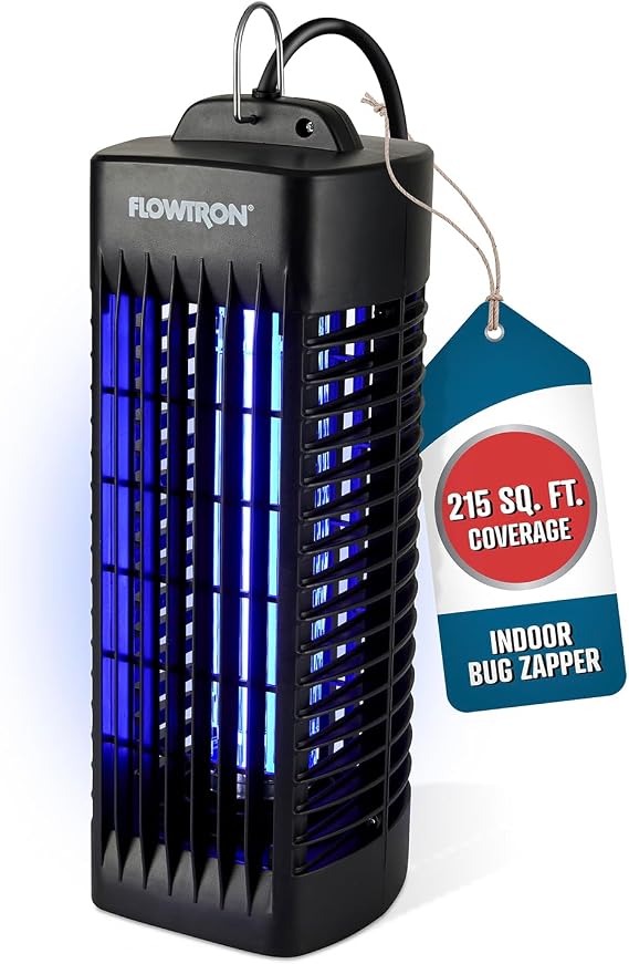 Flowtron Plug-in Indoor Bug Zapper, 1000V, 215 Sq Ft, Black | Countertop or shelf unit for bedrooms, kitchens, and offices; no batteries or setup, just plug and go.