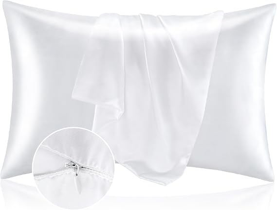 BEDELITE Zipper Satin Pillowcases, Standard Size 20"x26", White, Set of 2 | Similar to Silk Pillow Cases, Soft and Smooth Satin Pillow Case for Hair and Skin, Reduces Friction, Gift for Women and Men