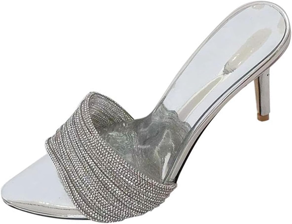 Large Size Rhinestone Chain Womens High Heels Summer Open Toe Stiletto Fashion Party Sandals