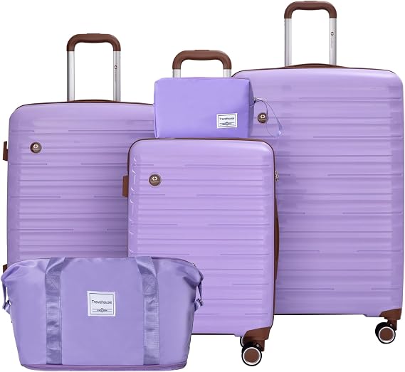Travelhouse 5-Piece PP Hardside Luggage Set with Spinner Wheels & TSA Lock | Lightweight PP set: 20" carry-on + 24" + 28" checked + expandable duffel + toiletry bag
