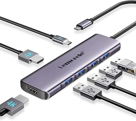 Lemorele USB C Docking Station for Laptop, 7 in 1 USB C Hub with 4K Dual HDMI, USB 3.0, 3*USB 2.0, 100W PD Suitable for MacBook Pro, Dell, HP, Surface, Lenovo Yoga