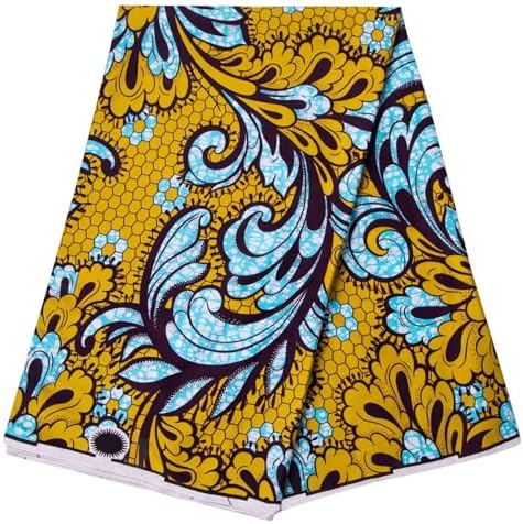 HollandaisWax African Fabric 6 Yard Printed Wax Yellow Cotton Cloth Ankara Fabric for Party Dress P584