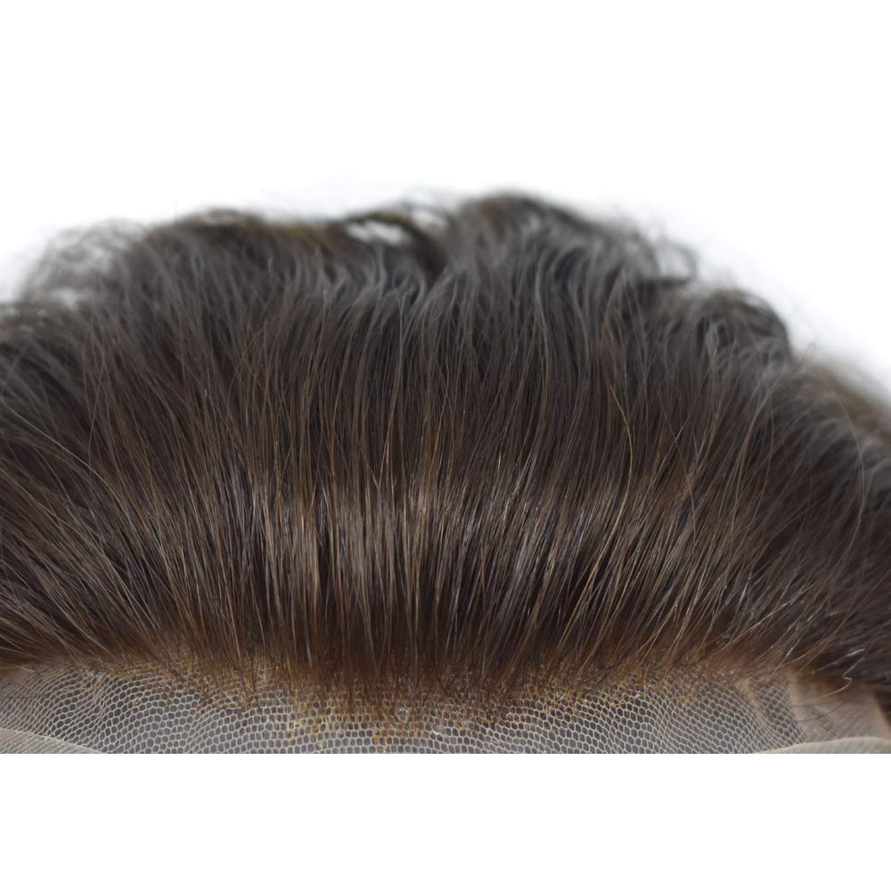 Mens Toupee Swiss Lace Front Hair Replacement System Human Remy Hair Hairpieces French Lace Poly Skin PU Natural Hairline Units Wig