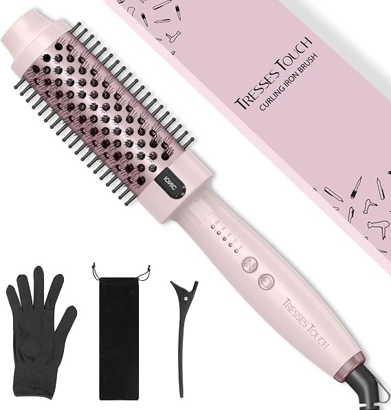Thermal Brush, Round Heated Hot Brush Blowout Boost Ionic, Curling Brushes for All Hair, 5 Temperature Settings, Universal Voltage for Travel, Dual PTC, Not for Blow Drying, Pink