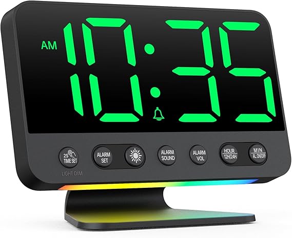 AuroraCalm Digital Alarm Clock with Large Numbers for Bedrooms: Bold Display Readable Across The Room with 5 Level Brightness - 5 Alarm Sounds 8 Night Lights for Kids Seniors Teens - Green