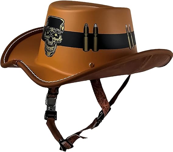 Motorcycle Half Helmets for Men DOT Approved Open Face Helmet Cowboy Hat Motorcycle Half Helmet Western Cowboy Helmet with Quick Release Buckle and Lining for Adults Men Jazz Caps
