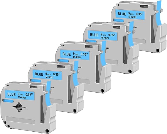 5 X Compatible with P Touch M Tape M-K521 MK521 M521 Black on Blue 9mm 0.35'' Label Tape Replacement for Ptouch PT-M95 PT-90 PT-70 PT-70SR PT-65 PT-85 PT-45 Label Maker
