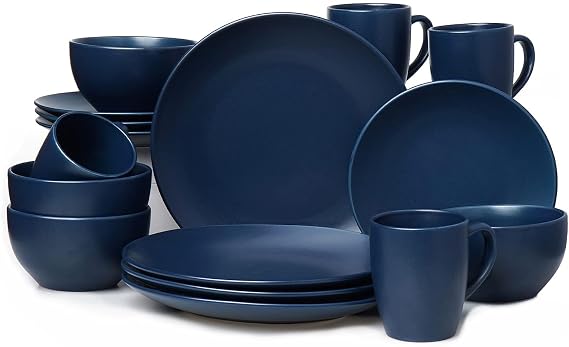16-Pieces Stoneware Dinnerware Set, Dinner Set, Kitchen Dinnerware Ceramic Crockery Set, Dinner Service Set for 4, Include Dinner Plate, Dessert Plate, Cereal Bowl and Mug. (Navy Blue)