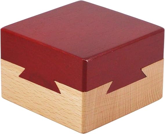 Impossible Dovetail Box 3D Wooden Puzzle Brain Teaser Magic Drawers Jewellery Box with Secret Compartment for Adult (Red Color)