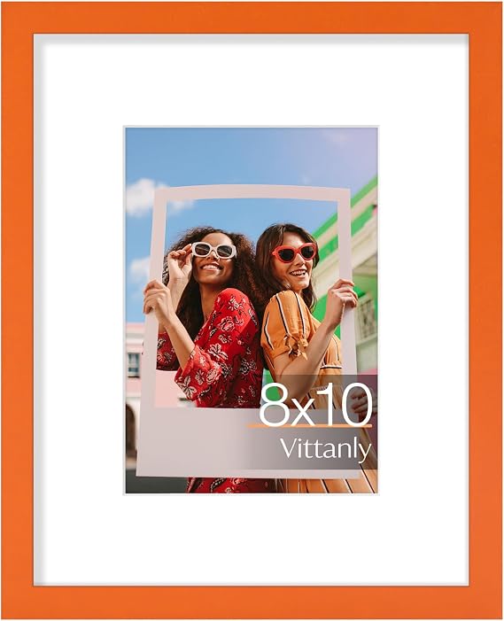 Vittanly 8x10 Picture Frame, Matted for 5x7 Photos, Orange