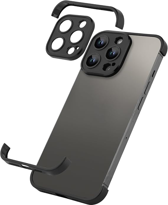 Phone Case Crafted for iPhone 16 Pro Max.Black | Metal Frameless Minimalist Design, Extremely Highlighting Personality for Men Women Boys Girl