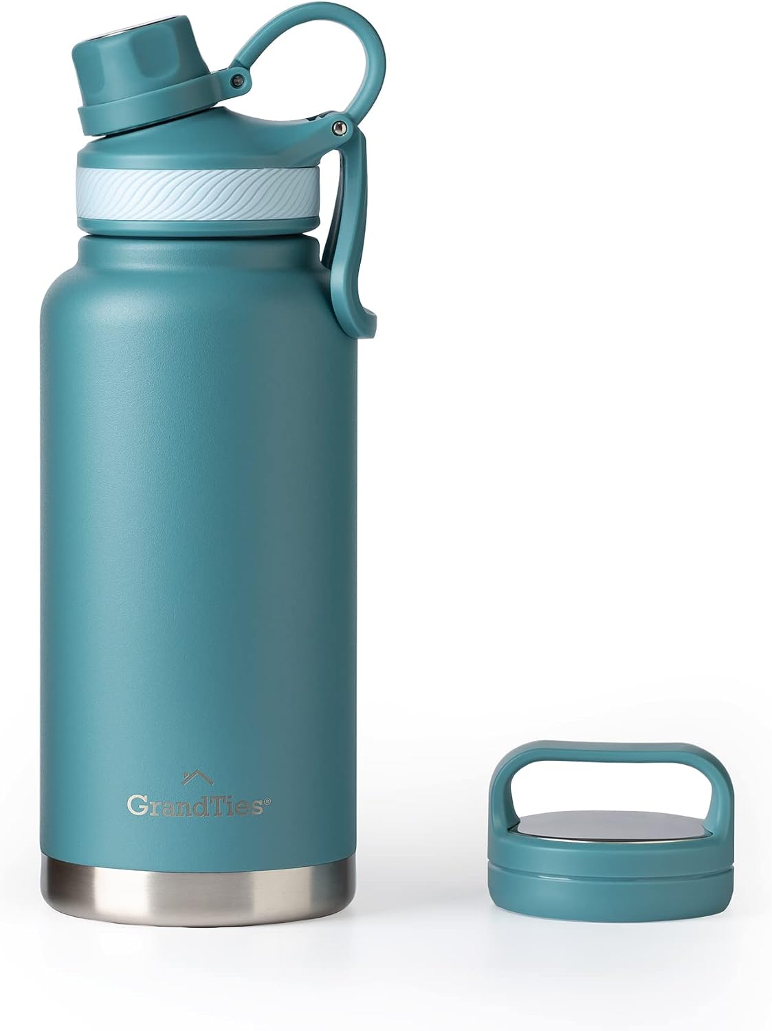 GRANDTIES 2 Lids Sports Stainless Steel Water Bottles – Wide Mouth Vacuum Insulated Reusable Leak Proof BPA-Free Travel Metal Canteen, Thermal Bottles for Men Women Gym Atlantis Blue 32 oz