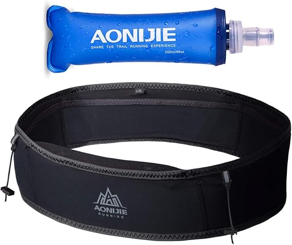 AONIJIE Hydration Belt Running Fanny Pack, with 250ml Soft Water Bottle Flask Phone Holder for Trailing Running Climbing Jogging Cycling Workout Fitness 3 Colors (Black, S/M)