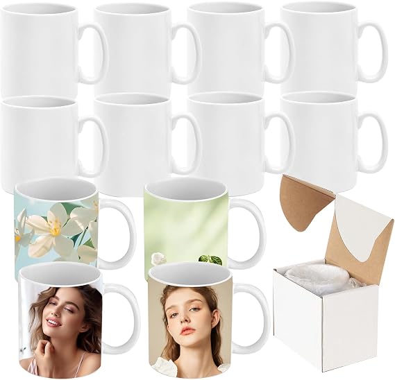 Sublimation Mugs 11oz Blank Plain White Coffee Mugs Ceramic Coated Cup with Smash Proof Boxes for Art Gifts DIY Craft (6)
