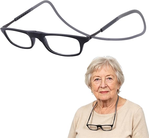 Magnetic Reading Glasses with 6-Level Adjustable Click Buckle, Non-Slip Headband & Blue Light Blocking, Neck Hanging Readers with Headband for Men Women (+2.5)