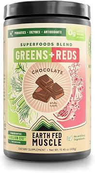 Greens and Reds Superfoods Blend, Chocolate Kale, Spirulina, Wheatgrass & Elderberry Antioxidant Support, Vitamins & Probiotics No Artificial Ingredients 30 Servings