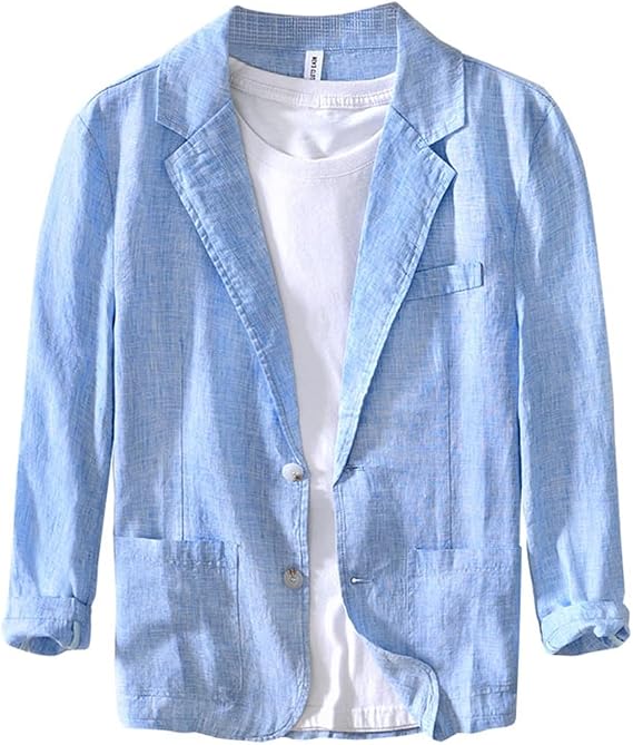 Men's Linen Business Suits Jacket Casual Breathable Two Button Blazer Sport Coat