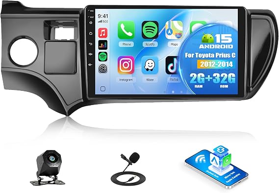 SIXTOP 2G+32G Android Car Stereo Radio for Toyota Prius C 2012 2013 2014 Wireless Carplay Android Auto 9 Inch Touchscreen GPS Bluetooth 5.0 Head Unit WiFi 6 FM/RDS EQ SWC AHD Backup Camera