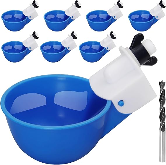 Chicken Waterer Cups,8 Packs Automatic Chicken Water Feeder Suitable for Chicks, Duck, Goose, Turkey and Bunny | Poultry Water Feeder Kit (Blue)