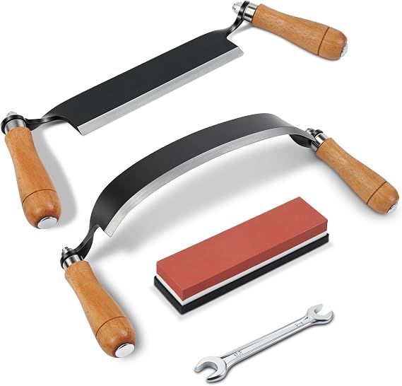 2 PCS Draw Knife Set, 8" Straight & 10" Curved Debarking Tool