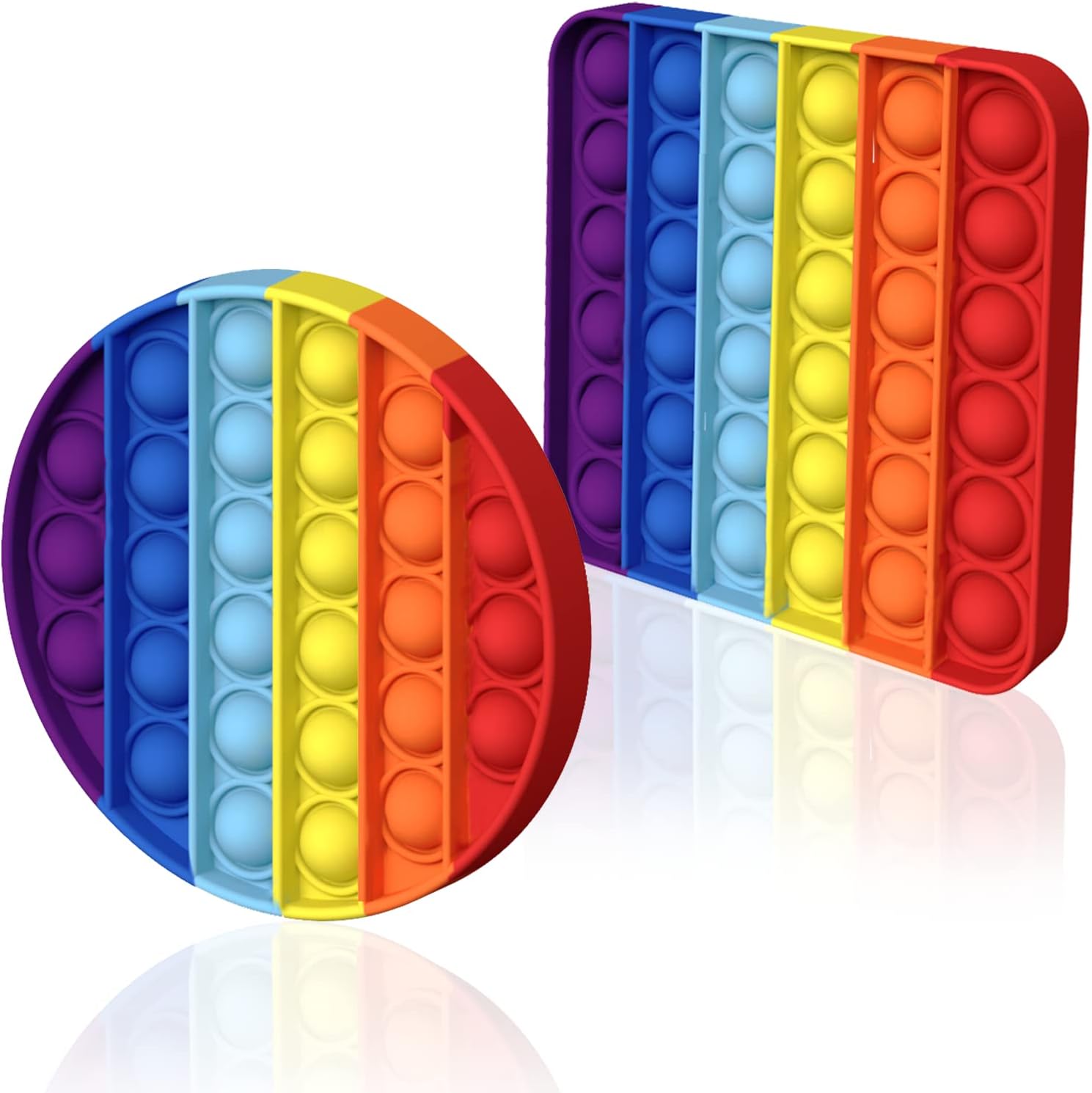 2 Pack Sensory Pop Poppets lt Fidget-Toys - Round and Square Stress Relief Toys | Bubble Rainbow ADD Special Needs Anxiety Toy