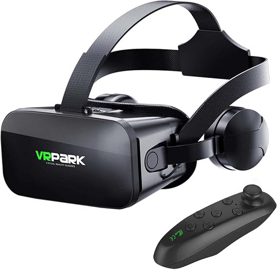 VR Goggles for PC, VR Headset for iPhone/Smartphone, VR Head-Mounted Display, Bluetooth Connection, 3D Glasses, Ultra-Wide Angle 120°, Adjustable Focal Distance & Interpupillary Distance, Compatible